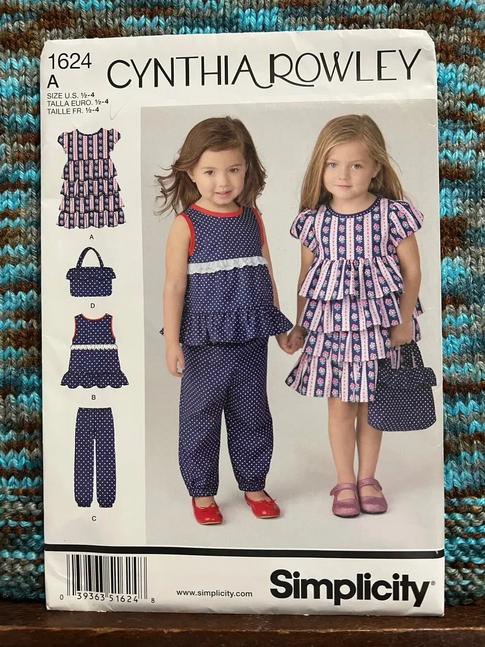 Simplicity 1624 Pattern Girls dress top pants purse ruffle hem size 1/2 1 2 3 4